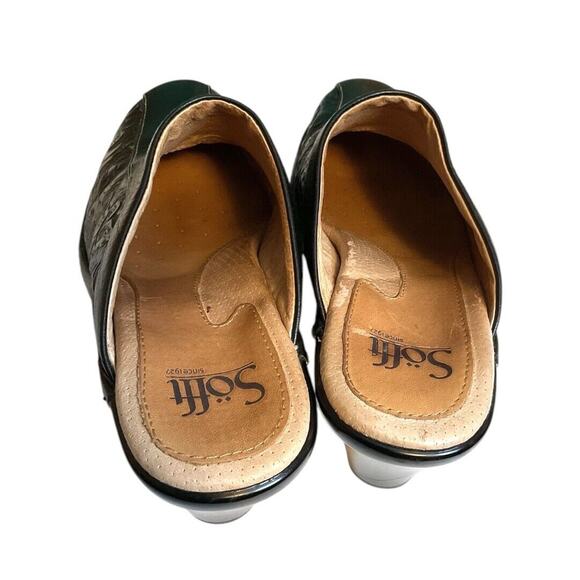 Sofft Mules Shoes 7M Black Leather Floral Embossed Heels Slip On Bicycle Toe - Picture 16 of 16